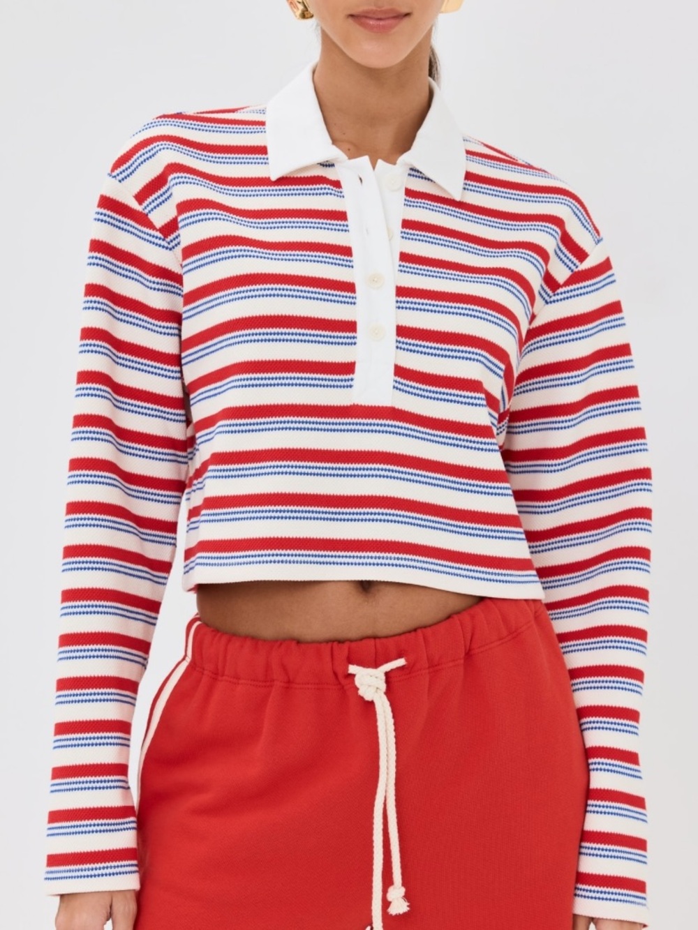 Reformation Anna Long Sleeve Striped Rugby Shirt, NEW